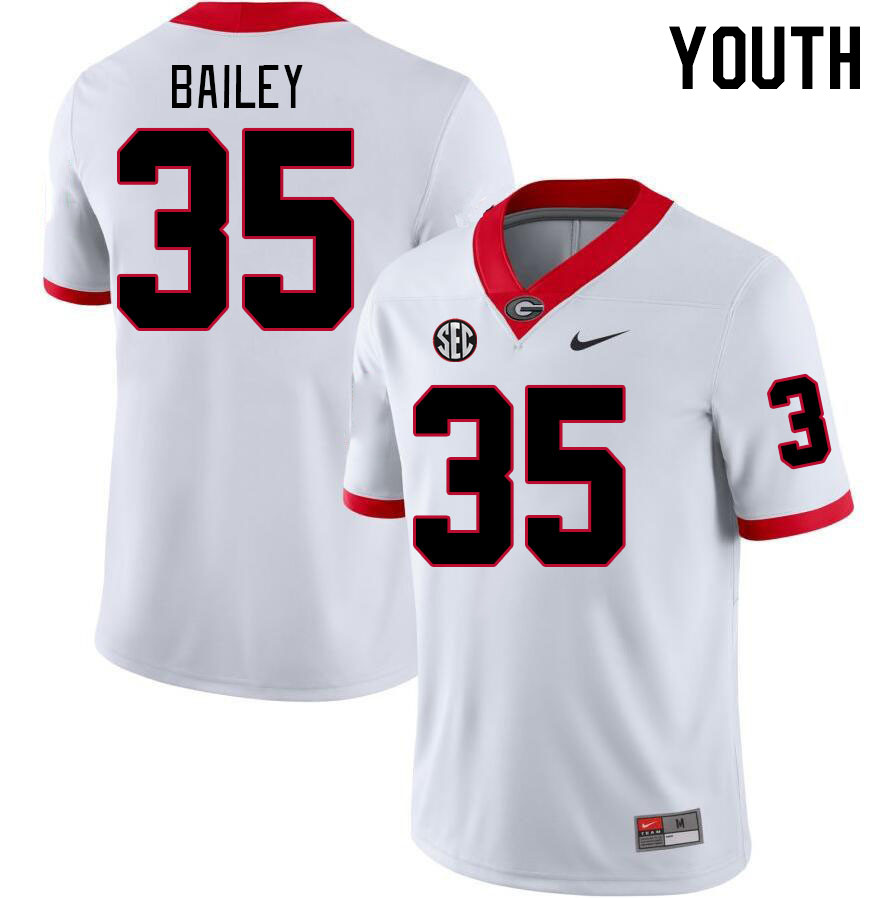 Youth #35 Aidan Bailey Georgia Bulldogs College Football Jerseys Stitched-White - Click Image to Close